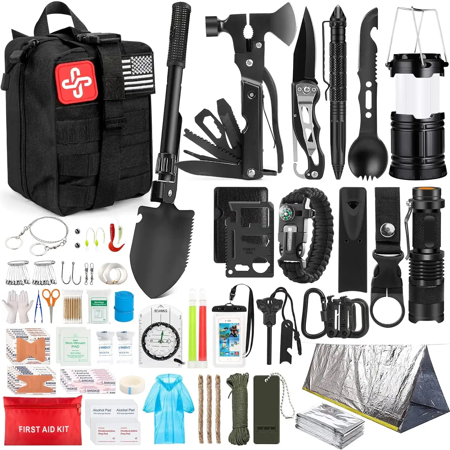HIHEGD Survival Kit, 250Pcs Survival Gear First Aid Kit - 1